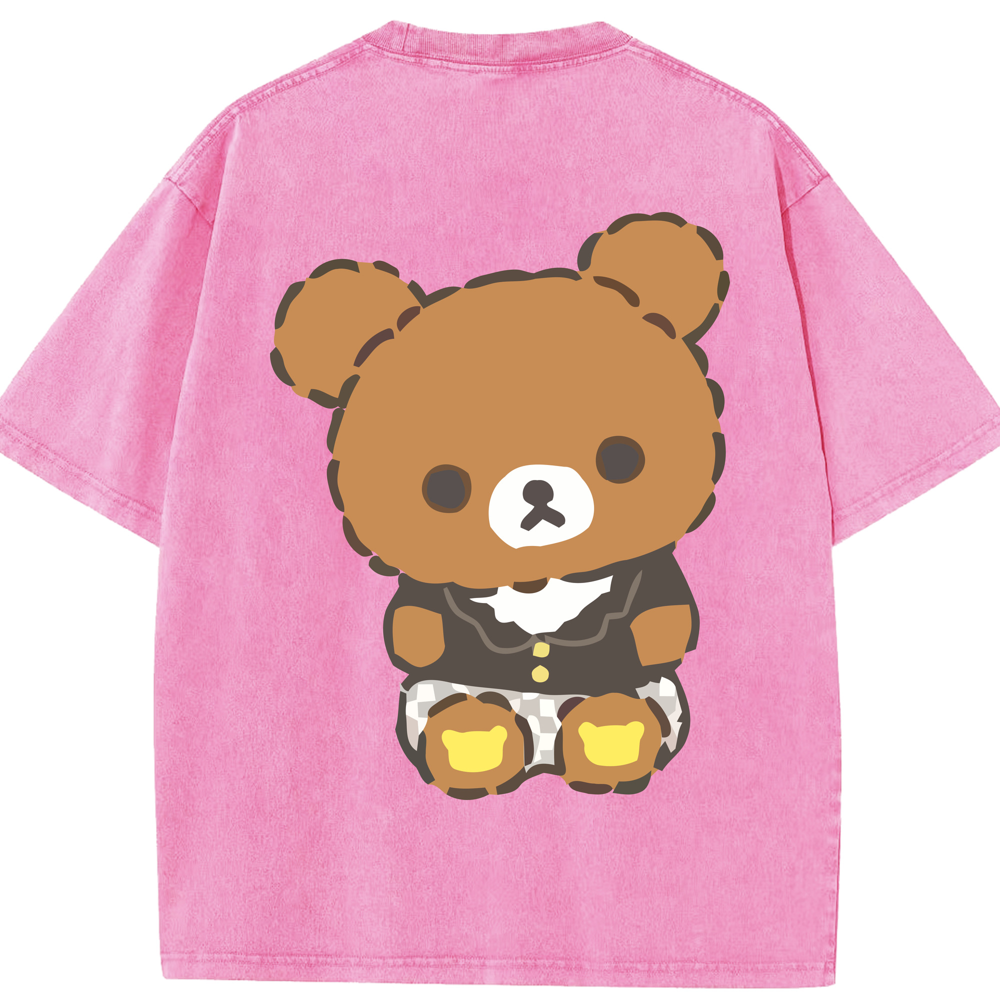 （画像用） リラックマ リラックマ キイロイトリ Rilakkuma Korilakkuma Kiiroitori 綿100% ヴィンテージ風 半袖Tシャツ（背面プリント）